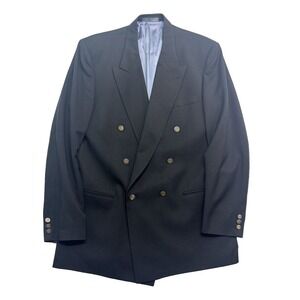 vtg Tallia 44L Black Gold Buttons Double Breasted Blazer Jacket Sport Coat USA